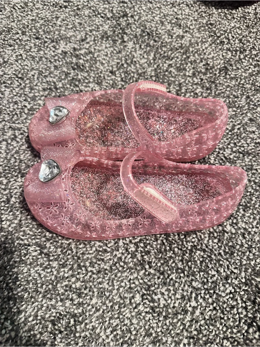Girls Pink Glitter Jelly Shoes with Gem Accent
